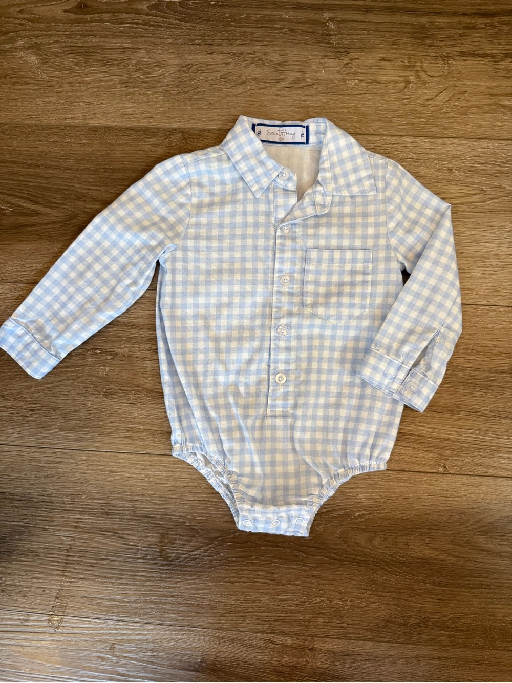 SweetHoney Light Blue and White Gingham Button-Front One-Piece